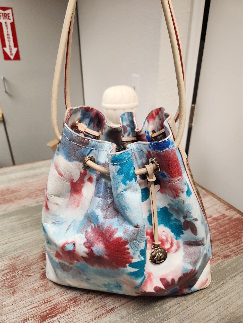 Brahmin Louise Rose Hemingway Floral Print Drawstring Bucket Bag